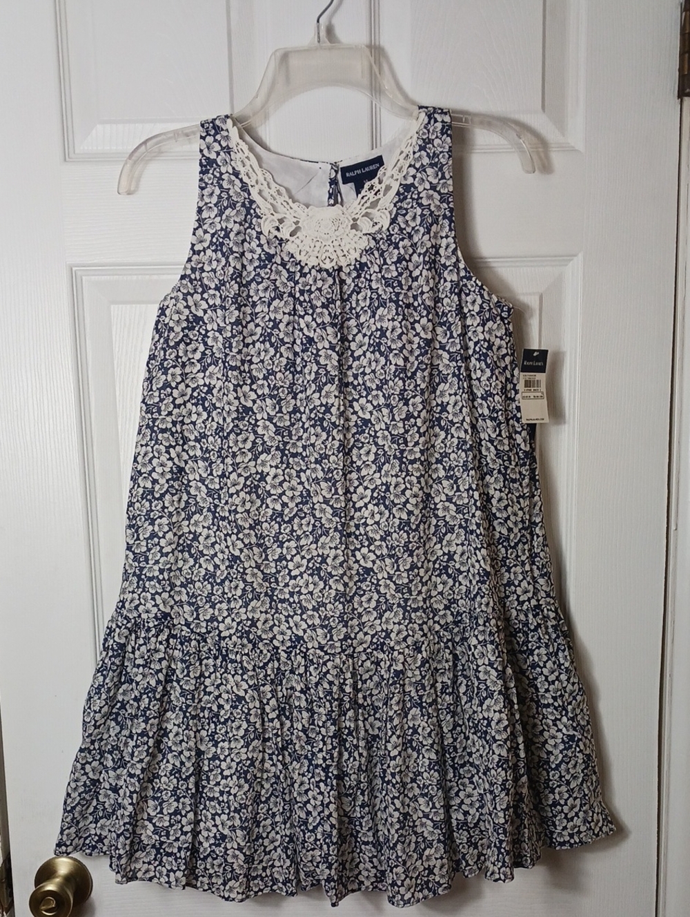 Ralph Lauren Floral Dress Lace Collar Sleeveless Wedding Summer Girl Size 14